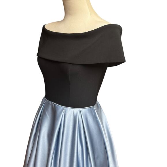 Betsy & Adam Off the Shoulder Hi-Low Dress Black Light Blue 6 - Picture 3 of 7